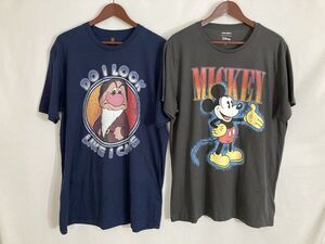 2 Disney Womens XL Graphic Tees Mickey Mouse Grumpy NWOT Cotton Shirts